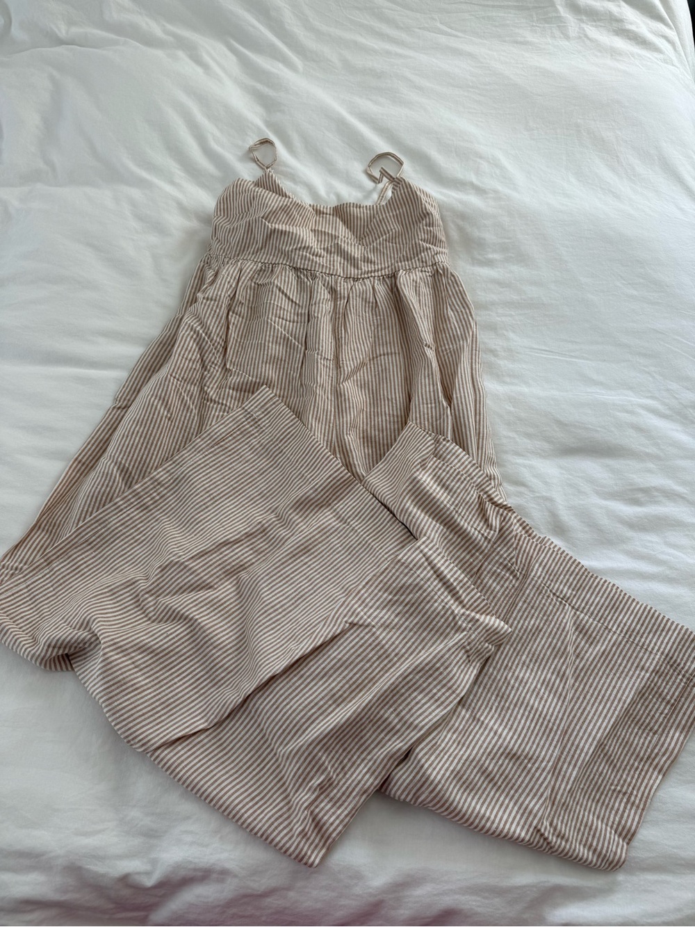Madewell Beige Stripe Linen-Blend Jumpsuit